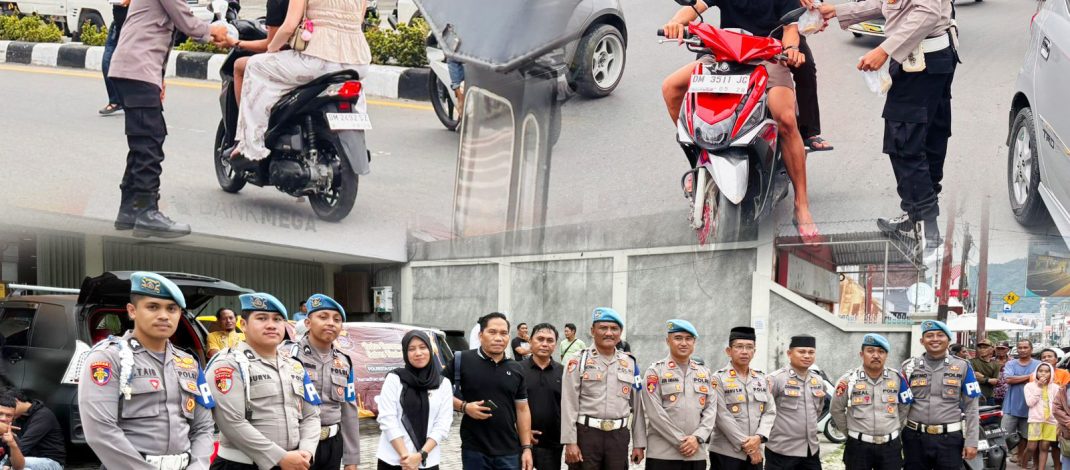 TEBAR KEBAIKAN DI BULAN SUCI, TIGA SATUAN KERJA POLRESTA GORONTALO KOTA BAGIKAN RATUSAN TAKJIL DI BUNDARAN SARONDE