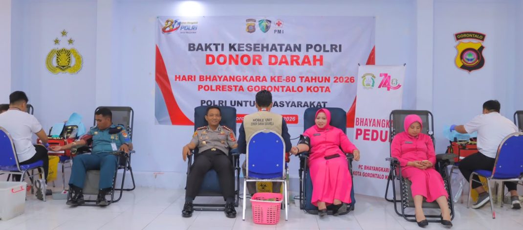 Semarakkan Hari Bhayangkara Ke-80, Polresta Gorontalo Kota Gelar Bakti Kesehatan Donor Darah Bersama Instansi Terkait